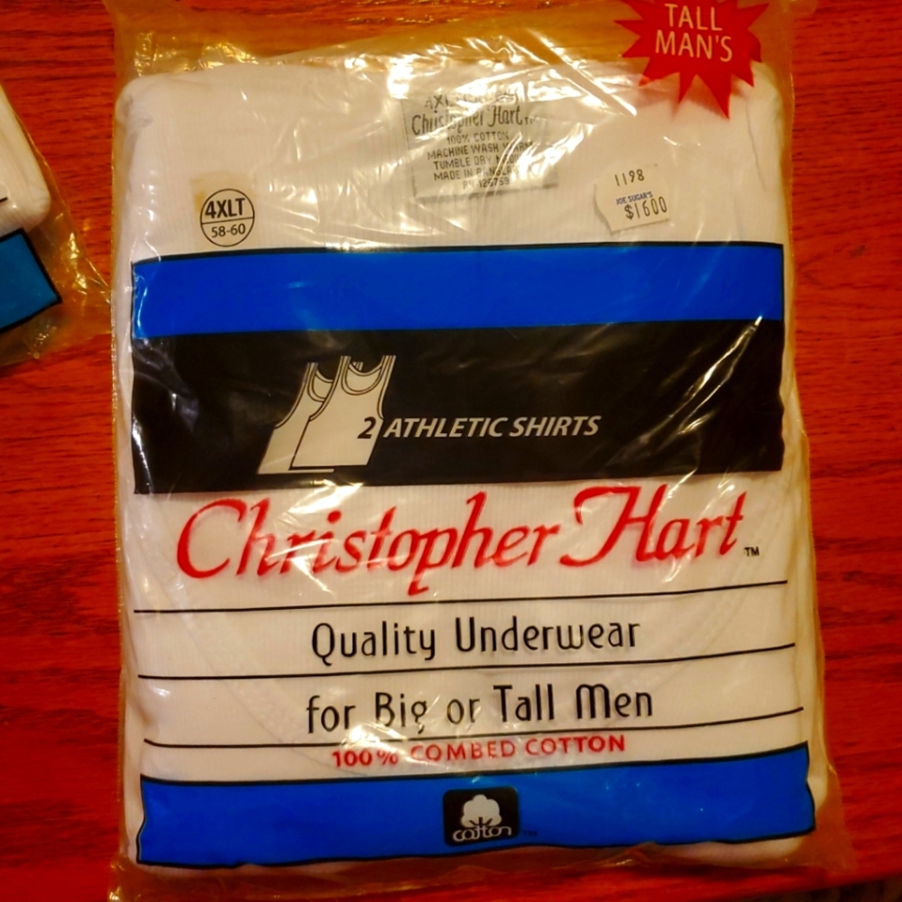 Christopher Hart each pack has 2 tank tops 4XLT (58-60) and 2XLT (50-52)